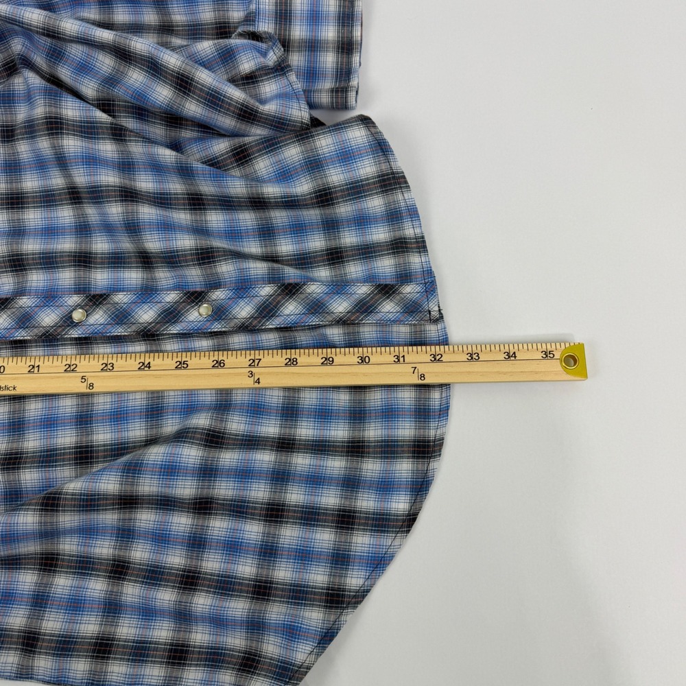 Wrangler Wrancher Mens Large Blue Plaid Pearl Snap Western Long Sleeve Shirt - Picture 8 of 11